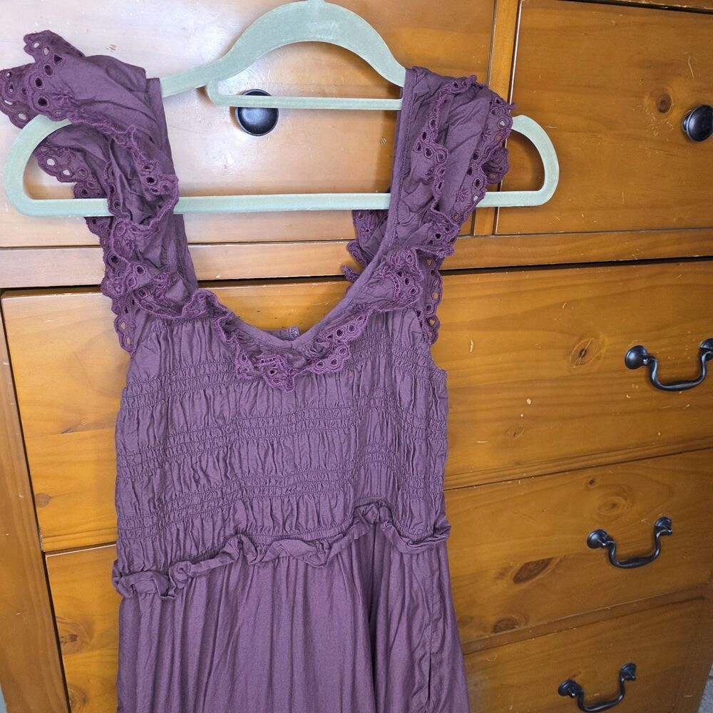Madewell Lucie Dress Size 4 Embroidered Crochet Tiered Lined Sleeveless Burgundy - Picture 12 of 12